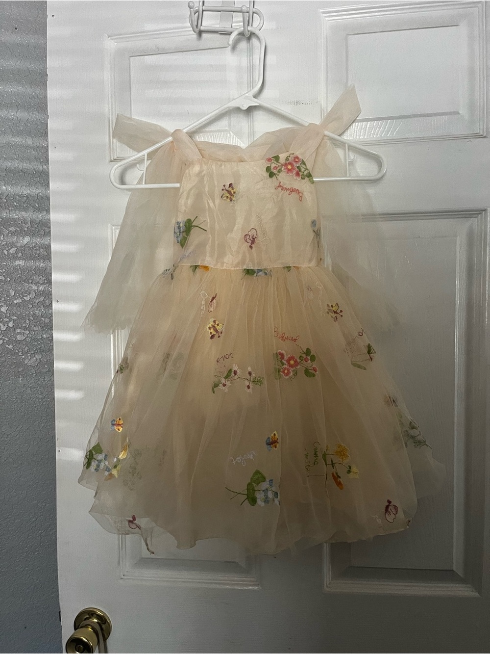 Girls Ivory Floral Tulle Party Dress